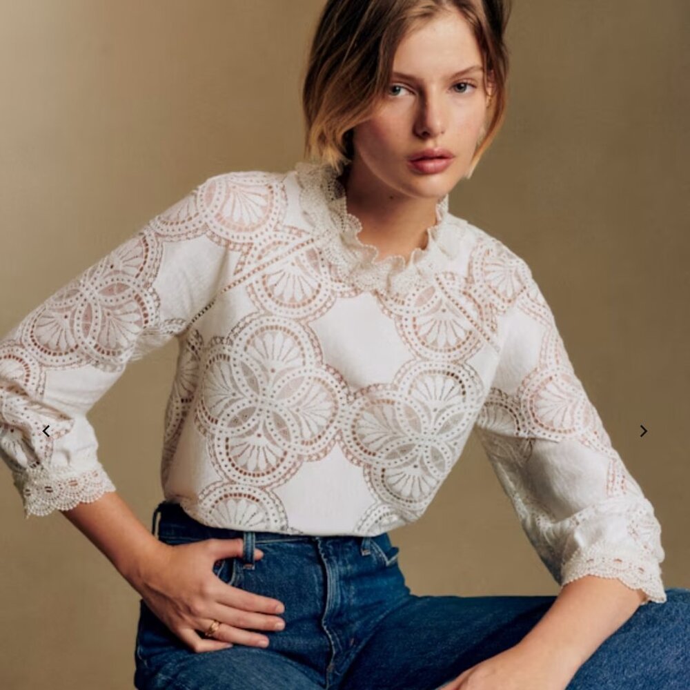 Sezane White Lace Blouse